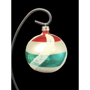 Vintage Blown Glass 3"  Glitter Mica Red Green Round Christmas Ornament Poland